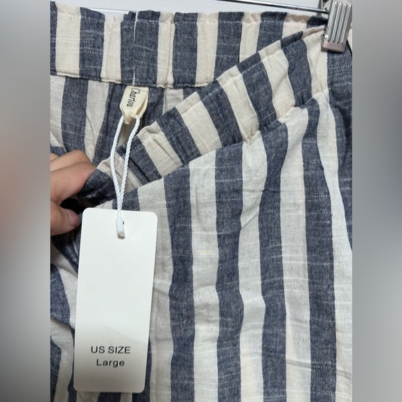 CHARTOU Striped High-Waist Wide-Leg Cotton Palazzo Capri Culotte Pants - Picture 6 of 7